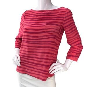 Kelly Wearstler Womens Size 4 Top Striped Silk Boat Neck 3/4 Sleeve Pink